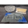 Image 1 : Cut Crystal Bowl with Art Deco Trivet Tray and Chestnut Tools Cheese Knives and Markers