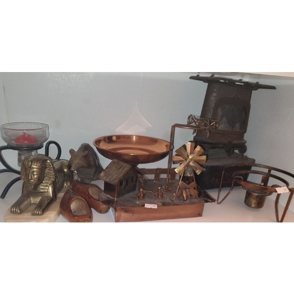 Sphinx Marble Base, Brass 9 W, 4 T and Other Assorted Home Decor 