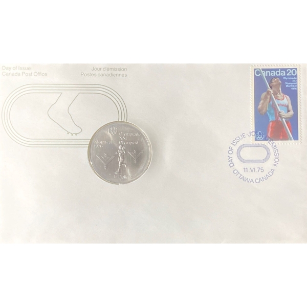 1976 Day of Issue Montreal Olympic Coin & Stamp 92.5% Silver 24.3 Grams
