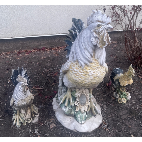 Three Garden Cock Ornaments