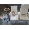 Image 1 : Birdbath 18" Top, 22 h, Plant Stand 13" Top, 33 h, White Patio Chairs 24 w, 24 d, 42.5 h and More!