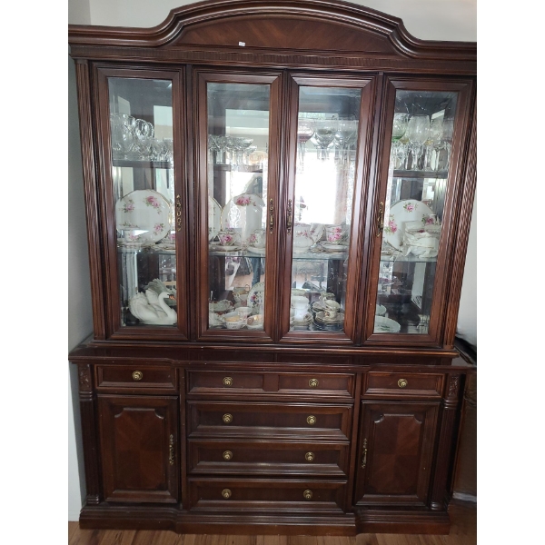 China Hutch with 6 Drawers and 2 Cabinets Bottom: 67 W, 19 D, 33 T - Top: 64 W, 15 D, 54 T