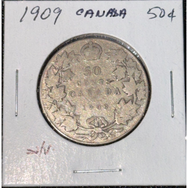 1909 Canadian 50 Cent Coin 92.5% Silver 11.62 Grams