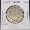 Image 1 : 1909 Canadian 50 Cent Coin 92.5% Silver 11.62 Grams