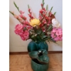 Blue Mountain Pottery Vase 12 T, Bowl 8" Diameter, and Sectioned Server 10 W, 4 T, Flowers Included