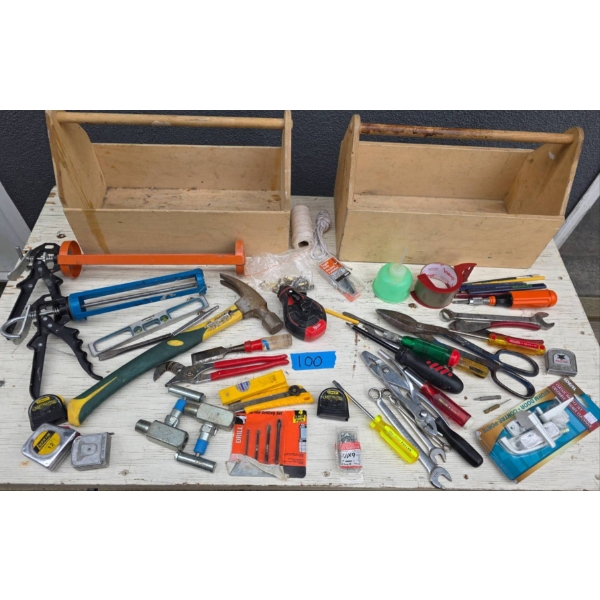 Hand Tools and Accessories with Wooden Tool Storage Boxes