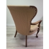 Image 2 : Wooden antique chair with tan upholstery - 23W, 34T, 18D 