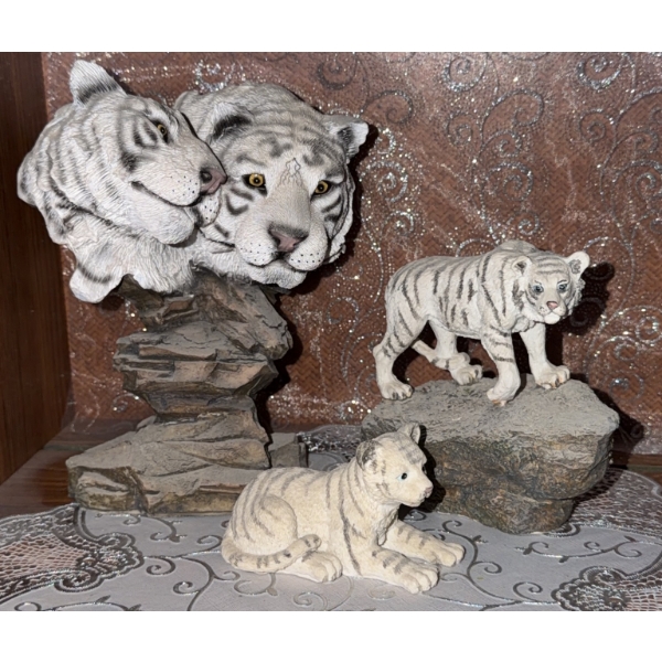 Three White Tiger Figurines
