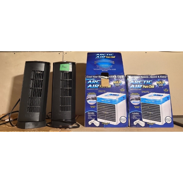 Pair of Arctic Chill Evaporative Air  Coolers w/ Pair of Cascade Electric Fans Model No. S00002