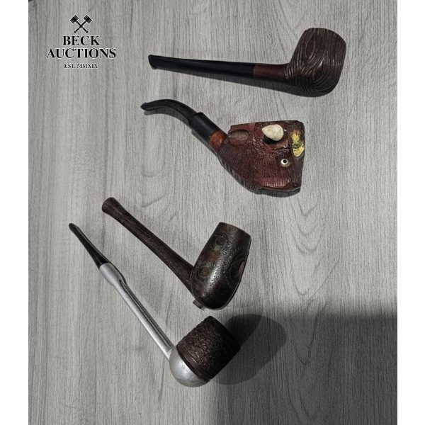 Group Of Vintage, Hand-Carved Tobacco Pipes, { Bison Head }