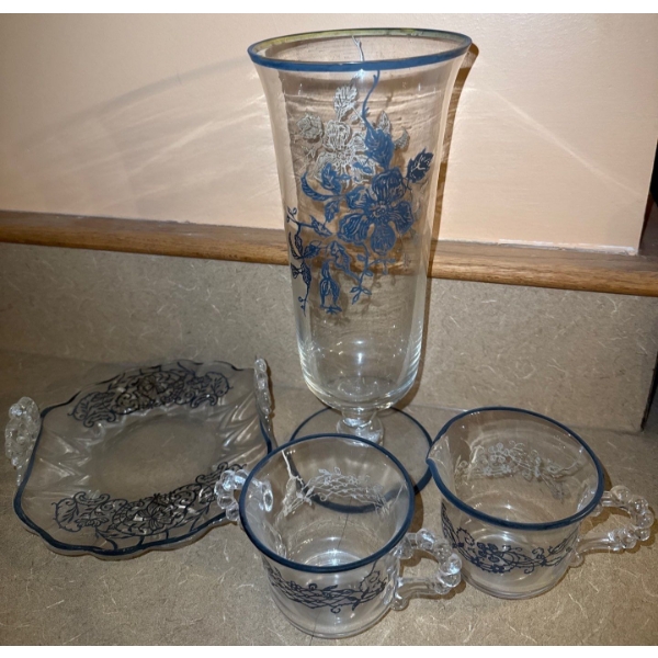 Vintage Tablewear w/ Decorative Blue Overlay