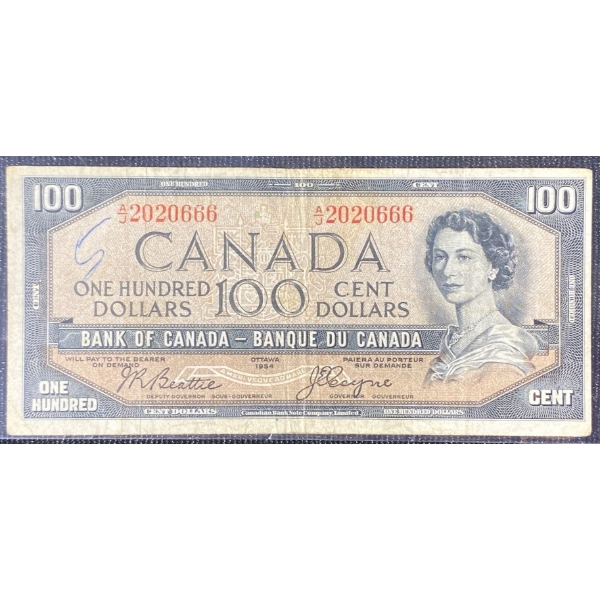 1954 Canadian " Devils Face" $100 Bill