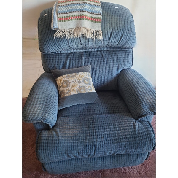 Blue Recliner Chair & Matching Side Table w Storage
