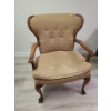 Image 1 : Wooden antique chair with tan upholstery - 23W, 34T, 18D 