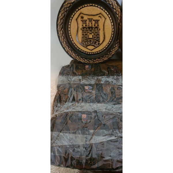 Zagreb Wooden Plate 11" Diameter and 3 Wooden Plaques 