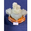 Image 1 : Intricately Craved Jade Incense Container on Wood Stands 3 inch H 