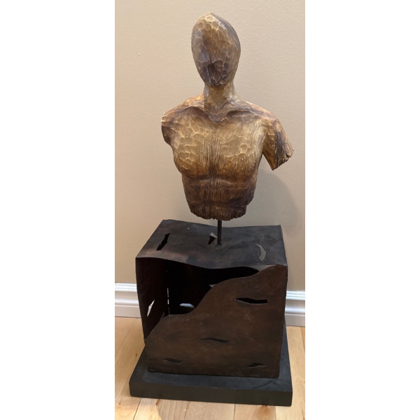 Wooden Bust Of Human Torso - Art - Brutalist Style 24T