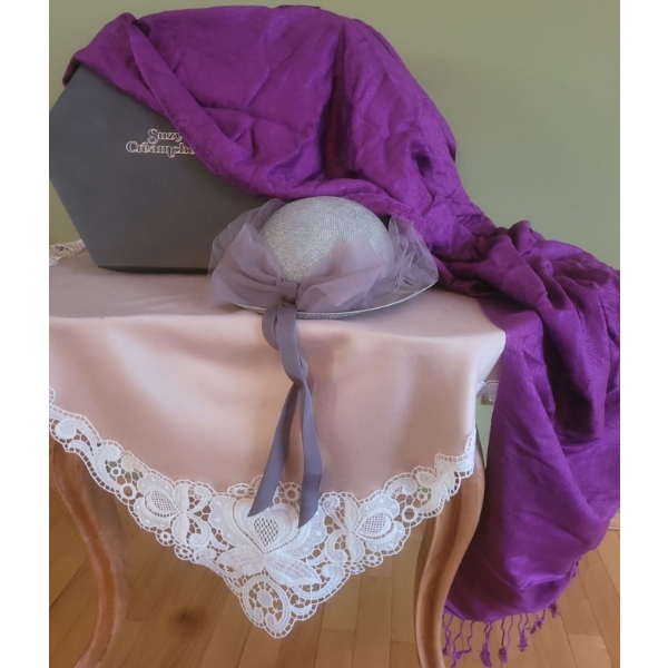 'Suzy Creamcheese' Vintage Woman's Hat 'Gorgette' & Lovely Silk Blend Purple Scarf 