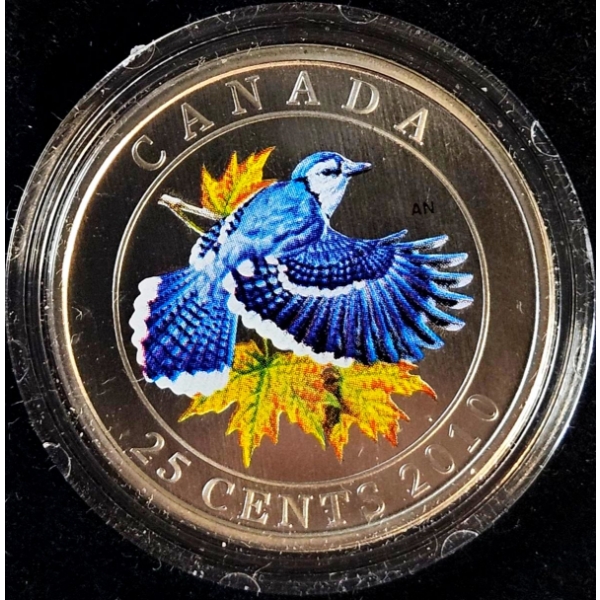 2010 25¢ Birds of Canada: Blue Jay - Coloured Coin