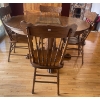 Image 9 : Antique Claw Foot Tiger Oak Table 44x54x31 w/ Leaf Hand Carved 4 Spindle Chairs 