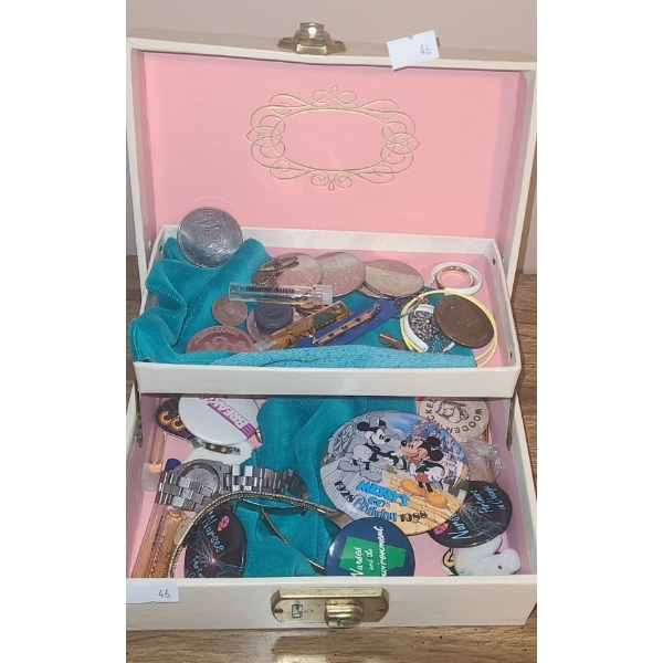 Small Jewelry Box 7.5 W, 5.5 D, 3 T , Trinkets and Watches Shown Included
