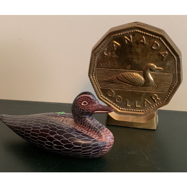 Giant Brass Looney Coin Bank w/ Decorative Stone Loon 10L
