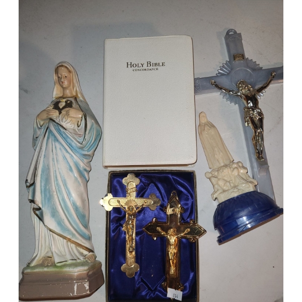 Mary Statue 12 T, Crucifixes- Tallest w/ Blue Cross 12 T and More!