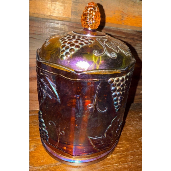 Indiana Carnival Glass Harvest Grape Cannister Jar - Contemporary Carnival Glass