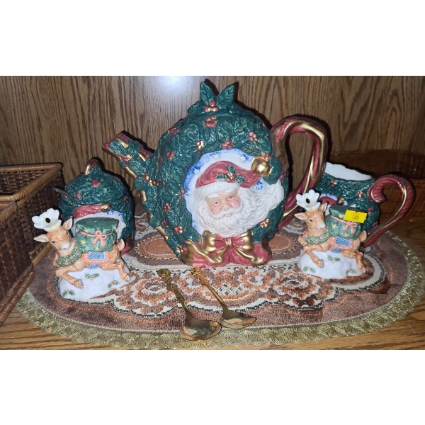 Santa Tea Set 11 W, 8.5 T, Deer Shakers and Small Baskets 