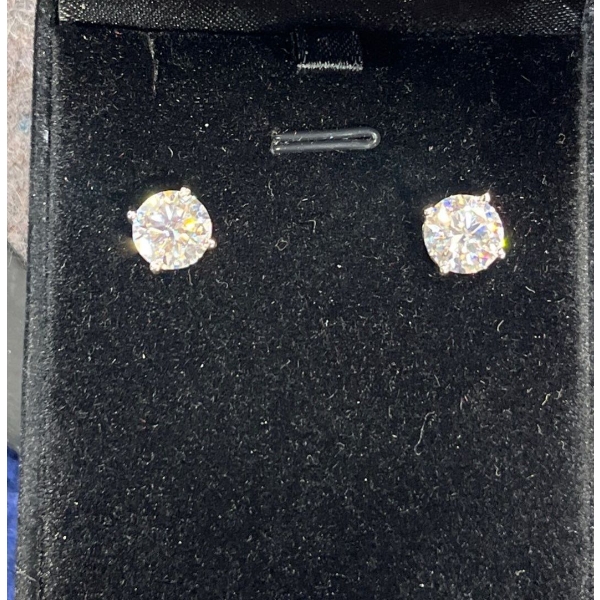 4ct TW GRA Certified Round Brilliant Cut Moissanite set in Sterling Silver Basket Earrings