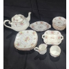 Image 2 : Royal Albert "Petit Point" Pattern Teaset: Teapot, Teacups, Plates, Cream & Sugar, Serving Dishes