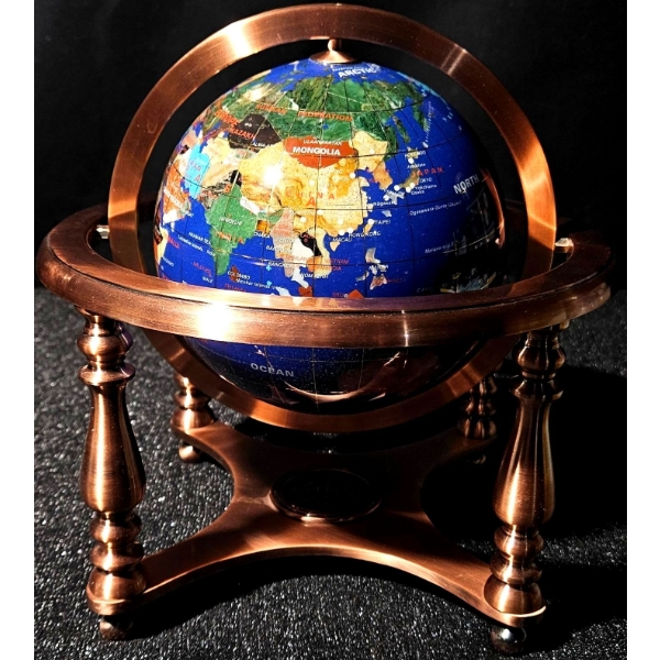 Blue Lapis Lazuli Desk Globe on Copper Rotating Axis