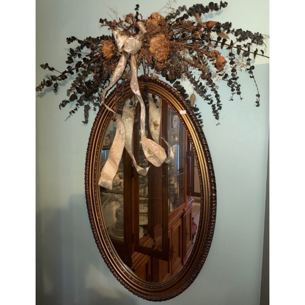 Oblong Gold Gilt Wall Mirror w/ Decorative Foliage 31"Tall