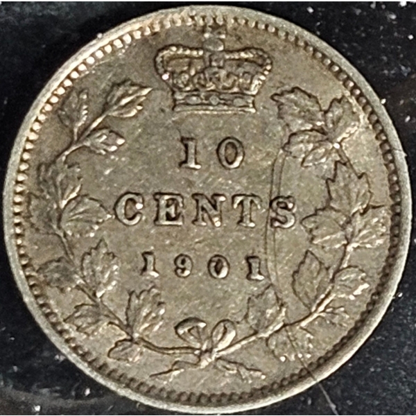 1901 Canadian 10¢ AU-50 Coin in Protective Plastic Case with Certification