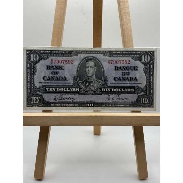  1937 purple $10 bank of Canada note Gordon and Towers B/D 7907592 in very nice condition