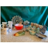 Image 1 :  Vintage Collector Lot, Features Vintage Red Pyrex Bowl, Fire King Mug Set, Pyrex Glass Coffee Perco