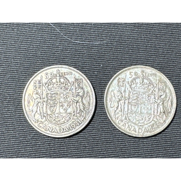 1941 & 44 Canadian Silver Half Dollars