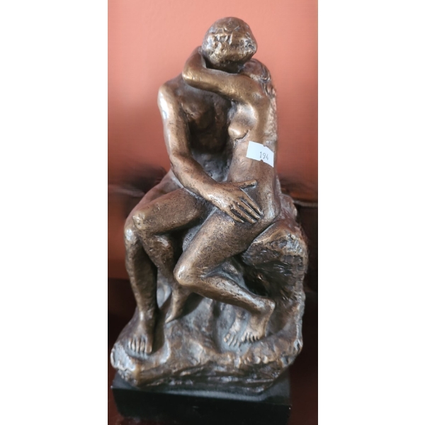 Cast Statue Reproduction of Rodin Man and Woman Embracing Marked Austin Prod 12 T