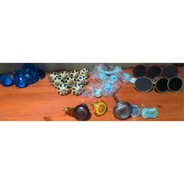 Decorative Drawer and Cabinet Knobs, Mixed Materials, 27 Pieces