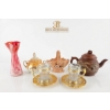 Image 1 : Yixing-Style Teapot, Glass Cups With Gold Rims, And Various Small Ceramic Vessels,  Art Glass Vase.