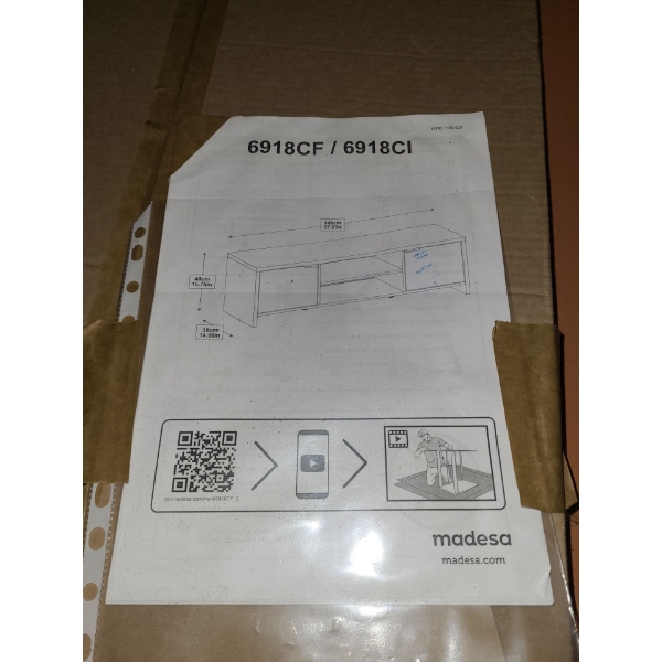 Madesa Black MDF TV Stand Unassembled in Box Model 6918CF (CI) 57 L, 16 H, 15 W