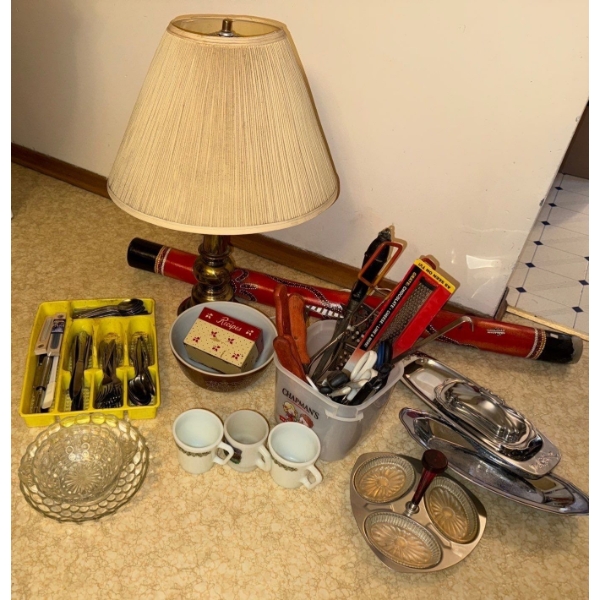 Assorted Kitchen Utensil Bundle- Silverware Set, Lamp, Bowls & Cups, Recipes & More 