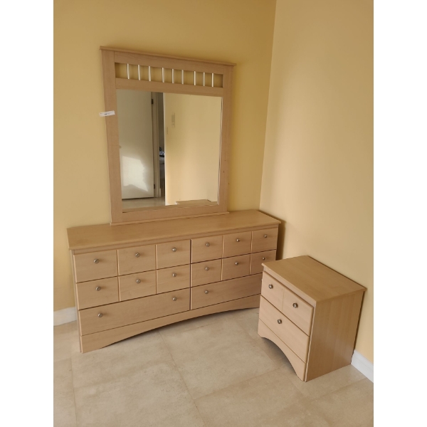 Gupta MDF 6 Drawer Dresser w attached Mirror 62 w, 77 h, 16 d. 2 Drawer Night Stand 22 w, 22 h, 16 d