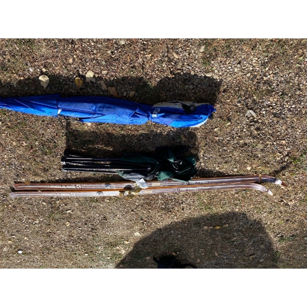 Antique Troll Skis & Foldable Chair & Umbrella