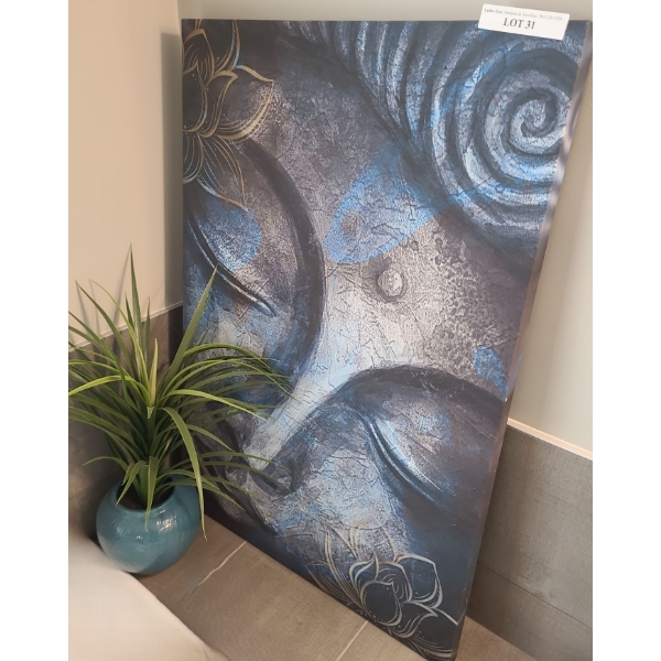 Face Print on Canvas 26 w, 39 h and Artificial Plant 24 h