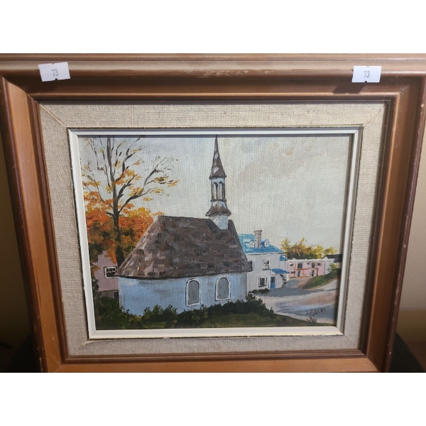 Painting "La Chapelle Artisanale de Levis"- Artist Desy, 14 X 12.5 Paint on Canvas Framed 