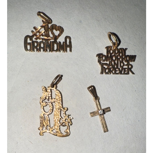 Stamped 10K Yellow Gold Jewelry Charms (4) #1 Grandma Cross & More