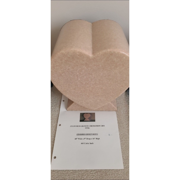Cultured Granite Cremation Urn 10 W, 9 D, 10 T, Heart Shaped (460 Cubic Inch)