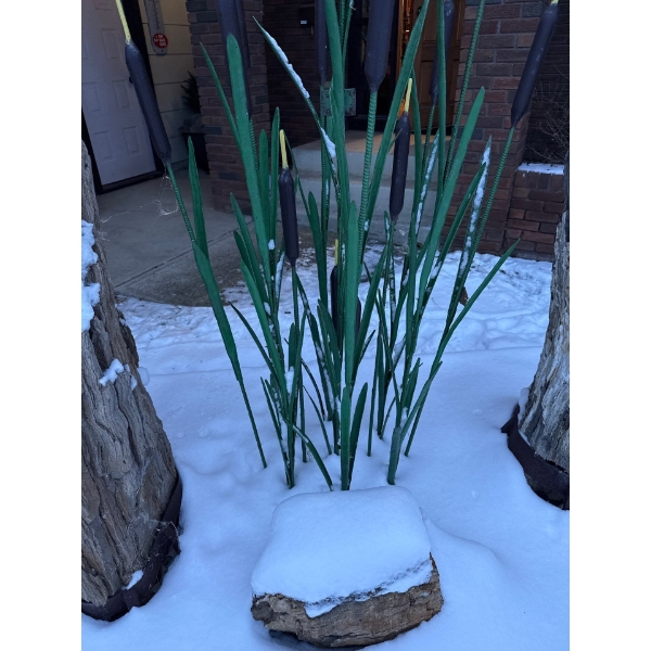 Small Petrified Wood Rock & Metal Reeds