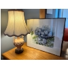 Image 1 :  Framed “Blue Flowers” in Watercolour E.Campbell 1987 artist from Sherwood Park with Pink porcelain 